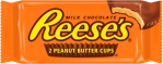 Orange pack of candy with Reese's written in yellow and a brown peanut butter cup underneath the logo